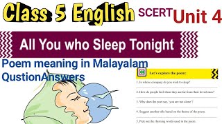 All You Who Sleep Tonight class 5 chapter meaning and QustionsAnswer scert kerala newtextbook