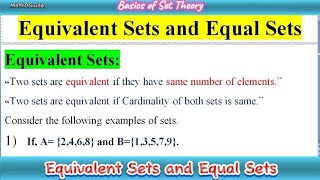 What are Equivalent Sets and Equal Sets | Types of Sets | MathOGuide