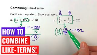 Solving Algebra Equations by Combining Like-Terms