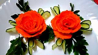HOW TO MAKE CARROT ROSE  FLOWER - CUCUMBER GARNISH & VEGETABLE CARVING - ART IN CARROT