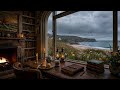 Scotland Coastal Library: Cosy Rainy Day 📖, Celtic Music & Crackling Fire | Dark Academia Ambience