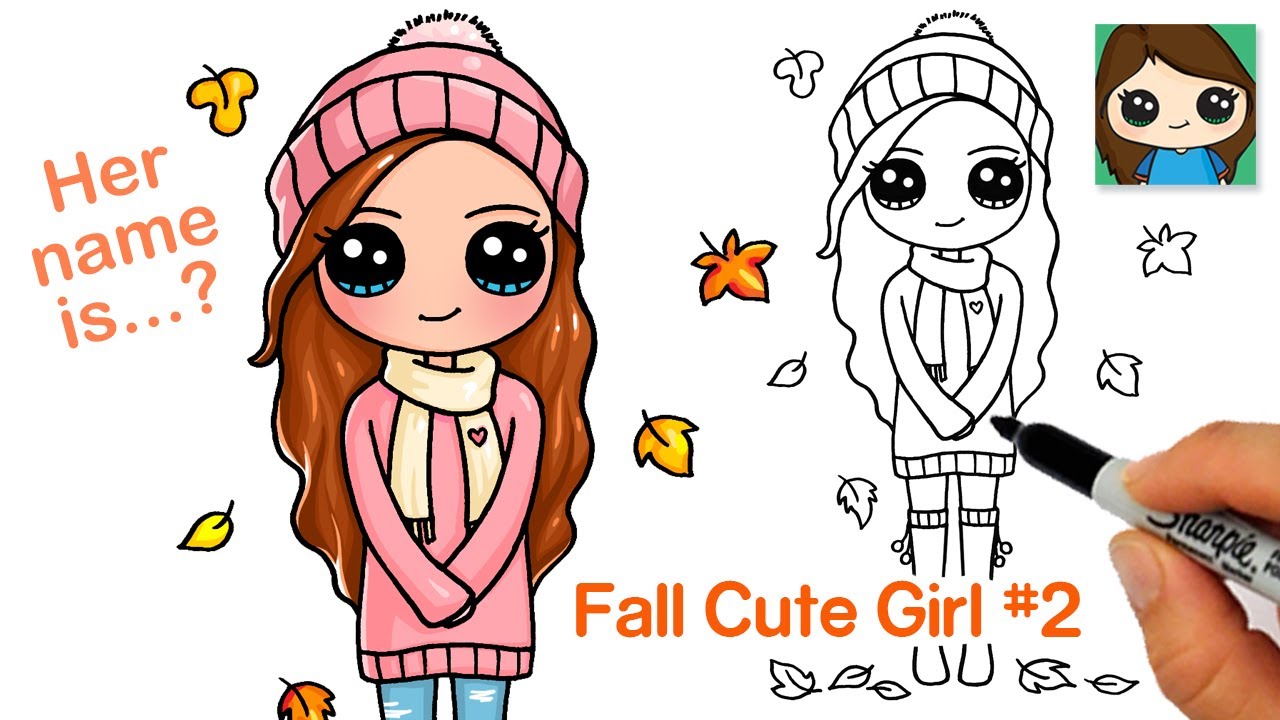 How To Draw A Cute Girl For Autumn #2 🍂🍁Happy Fall - YouTube