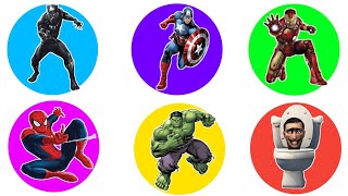 Superhero Marvel Spiderman, Iron Man, Black Panther, Hulk, Captain America, Skibidi Toilet