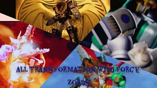 Power Rangers Wild Force all megazords transformation(gaoranger all zords gattai)