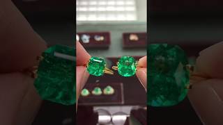 Rare Top Quality Vivid Green Loose Colombian Emerald Asscher and Cushion cut set