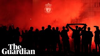 Liverpool fans celebrate Premier League title despite police order