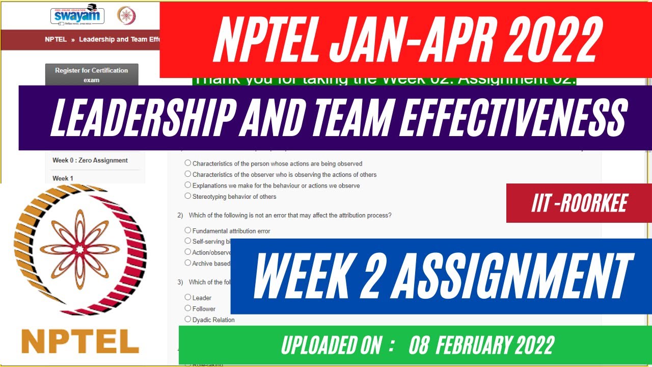 NPTEL Leadership And Team Effectiveness Week 2 Assignment 2 Solutions ...