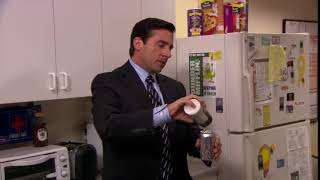 Michael Scott adding sugar to Diet Coke.