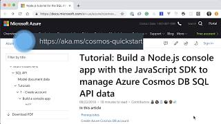 Node.js app with the npm SDK to talk to the Cosmos DB SQL API