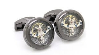 Black Steel with Silver Carbon Fiber Tourbillon Cufflinks 800921 - - Beour cufflinks