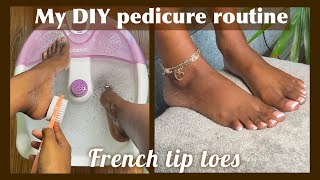 DIY at home pedicure, French tip toes