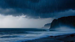 Thunderstorm at Sea Waves Ambience - Gentle Rain Lightning \u0026 Thunder Sounds for Deep Sleep Relaxing