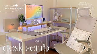 Cozy desk setup 2022, aesthetic \u0026 functional | tech haul | cable management | keyboard unboxing 💫