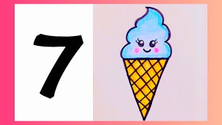 How to draw an ice cream step by step|drawing ice cream from number 7|easy ice cream drawing