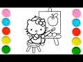 Drawing and Coloring Cute Hello Kitty with Water Colour for Kids and Toddlers| Let's Draw Together