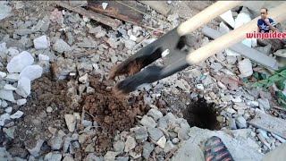 ใช้งานพลั่วหนีบขุดหลุมเสา พลั่วขุดดิน ขุดหลุมเสาเทปูนผสมเสร็จ shovel digging column hole