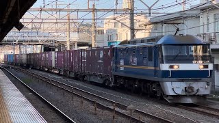 【ジョイント音最高！】JR貨物EF210形300番台344号機＋コキ22B（両）が大船駅を通過するシーン（1096レ・新A244・コンテナ輸送）2023.8.18