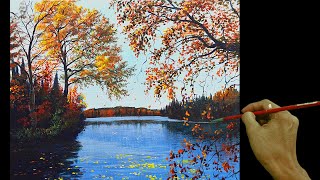 Acrylic Landscape Painting in Time-lapse / Autumn in the River / JMLisondra