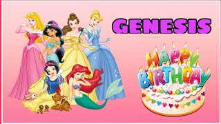 Canción feliz cumpleaños GENESIS con las PRINCESAS Rapunzel, Sirenita Ariel, Bella y Cenicienta