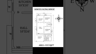 23' x 39' ground floor design | 2bhk home plan | 933 sqft home design | north facing house plan