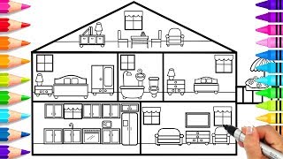 How to Draw a Doll House | Doll House Coloring Pages | Learn to Draw a Doll House and Furniture