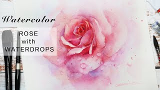 HOW TO PAINT ROSE WITH WATER DROPS IN WATERCOLOR TUTORIAL/RELAXING VIDEO