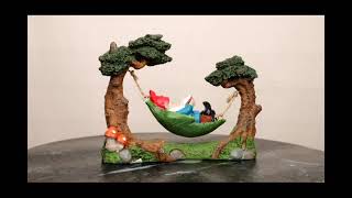 Ebros Whimsical Bookworm Gnome Sleeping On Hammock by Forest Trees Figurine Decor