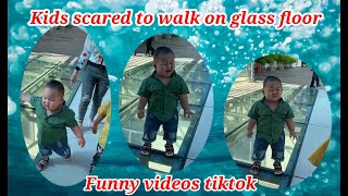 TRY NOT TO LAUGH 😂.KIDS SCARED TO WALK ON GLASS FLOOR //FUNNY VIDEOS TIKTOK