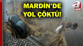 Mardin'de yol çöktü! Park halindeki 2 otomobil çöken yola düştü | A Haber