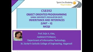 Prof. Suja A. Alex | MCQs | Unit II | Java | CS8392 Object Oriented Programming