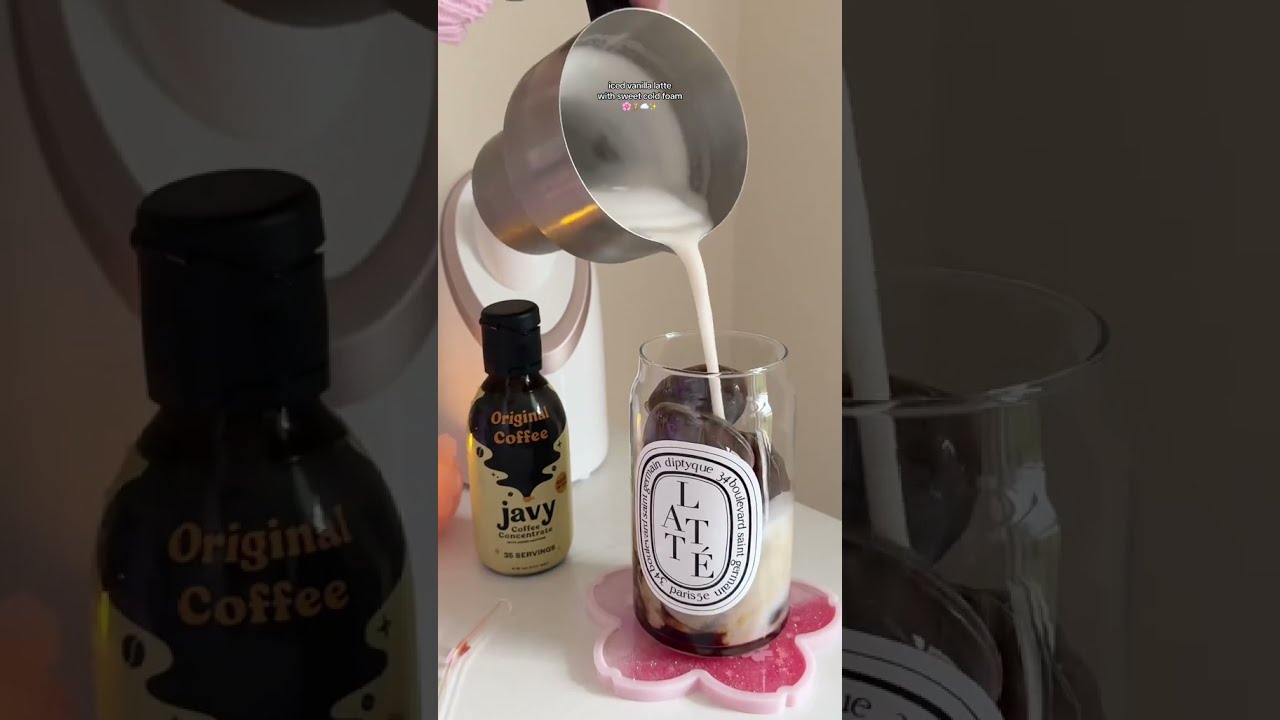 Homemade Iced Vanilla Latte Recipe with Sweetened Cold Foam Using Javy