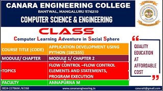 VTU ADP (18CS55) APPLICATION DEVELOPMENT USING PYTHON [FLOW CONTROL] (M1 L5)
