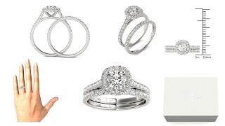 Vaarya 14K White Gold Diamond Halo Wedding Ring Set (1.33 Ct tw, AGS Certified GH+/SI2-I1+)