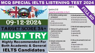 MCQ Special IELTS Exam Listening Test With Answers 2024 | 09-12-2024