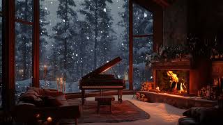 Peaceful Winter Night in a Cozy Room | Fireplace Crackles and Piano Music for Relaxation