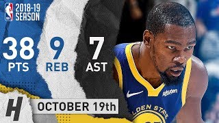 Kevin Durant NASTY Highlights Warriors vs Jazz 2018.10.19 - 38 Pts, 9 Reb, 7 Ast