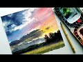 WATERCOLOR painting SKY and Clouds Step by Step/ Simple Landscape