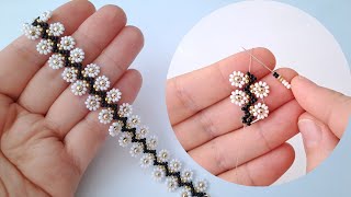 White daisy bracelet making of beads || boncukta beyaz papatyalı bileklik yapımı #jewelrytutorial