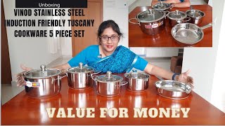 Vinod Stainless Steel Induction Friendly Tuscany Set -5-Pieces : Unboxing