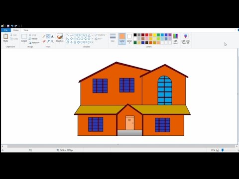 How To Draw Beautiful Home Drawing In Ms Paint Step By Step || Simple ...