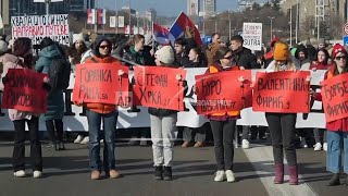 Protesting students accompanied by bikers and farmers blockade bridge in Serbia's capital Belgrade