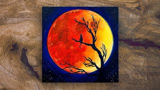 Harvest Moon Lunar Eclipse | Beginner Step-by-Step Acrylic Paint Tutorial | Creatively