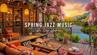 4K Spring Coffee Shop Ambience with Jazz Relaxing Music for Work 🌸 Smooth Jazz Instrumental Music