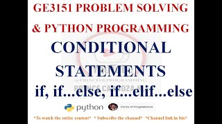 CONDITIONAL STATEMENTS IN PYTHON | GE3151 PROBLEM SOLVING AND PYTHON PROGRAMMING NOTES