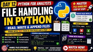 Day-12 Python File Handling Tutorial | Read, Write & Append Files in Python | Python for Beginners