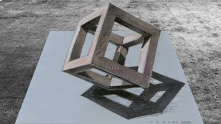STANDING CUBE AT THE PEAK ✅ - How to Draw a Cube - 3D Trick Art