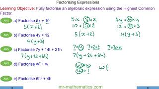 Factorising Algebraic Expressions