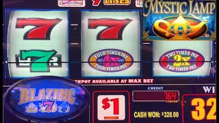 BOOM! Who needs a bonus anyway! Blazing $7$ + Mystic Lamp + Double Double Wheel Bonus slot play!