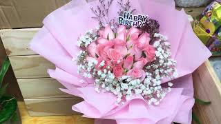 How to wrap Happy birthday pink roses bouquet | 粉玫瑰生日花束包装教程 ｜  Huamama