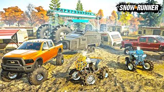 MILLIONAIRE'S GO CAMPING & MUDDING! (INSANE LIFTED TRUCKS & CAMPERS) | SNOWRUNNE